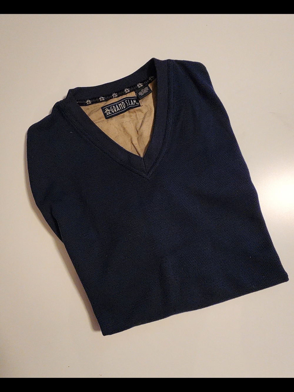 Vintage Grand Slam Men's Dark Navy V-Neck Sweater. Great For A Cool Golf Outing!